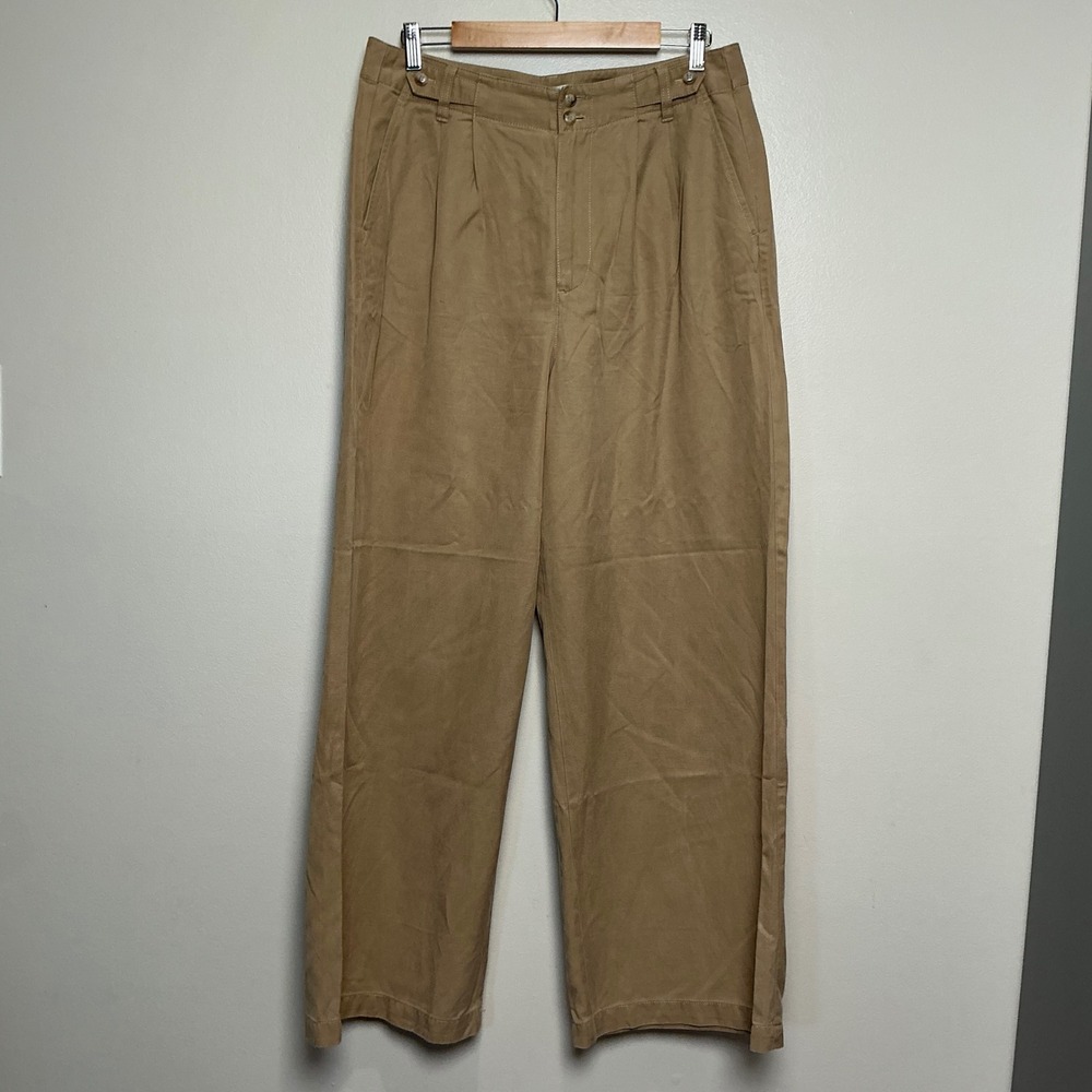 Madewell The Harlow Wide-Leg Pant Women 10 Tan Relaxed Pleated High Rise Chino